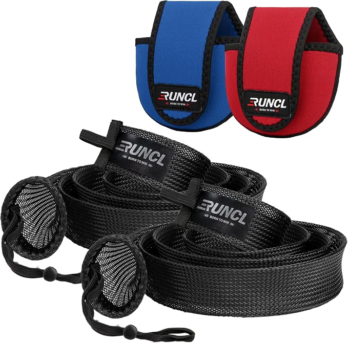 RUNCL Fishing Rod Sleeves & Reel Bags, Spinning/Casting Rod Socks & Spinning/Baitcasting Reel Covers - Protection Solution, Space Saver, Perfect Storage - Fishing Pole Sleeves & Reel Pouch (2 Pack)