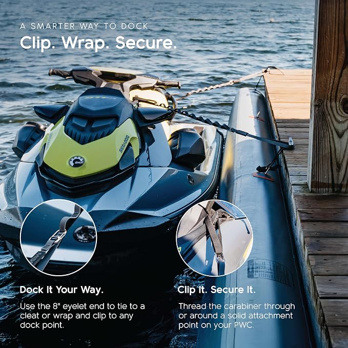 MISSION Boat Gear PWC Dock Line 2 Pack, Premium Bungee Dock Lines for Jet Ski & Boat Docking, Marine Grade Boat Rope, Stretch Boat Dock Line with Loop, Secure Boat Tie Downs for Dock Accessories