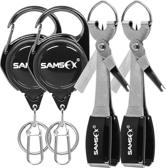SAMSFX Fishing Knot Tying Tool, Multifunctional Fly Fshing Nippers, Quickly Tie Fishing Knots for Hooks, Lures and Flies, Fishing Clippers with Retractor