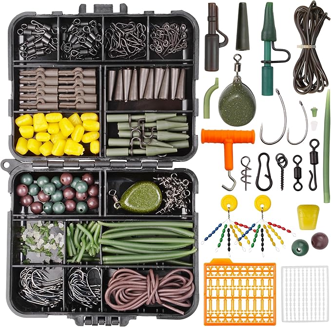 Carp Fishing Equipment Kit, 277pcs Carp Fishing Tackle Box with Carp Hooks Boilies Corn Baits Weights Rigs Swivels Snaps Various Gear Accessories Set for Men Gift