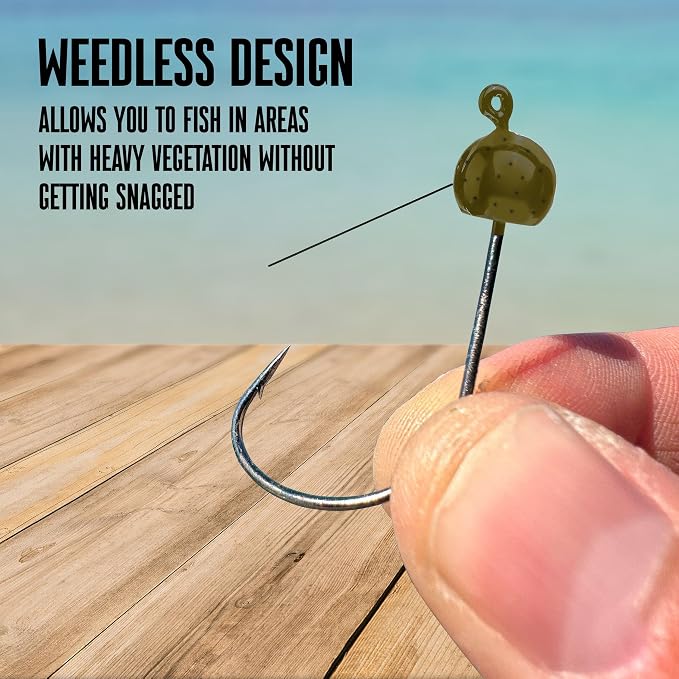 Reaction Tackle Tungsten Wacky Jig Heads - 5-Pack for Bass Fishing Jigs, Weedless Option Wacky Worm Hook - Finesse Jig for Soft Plastics