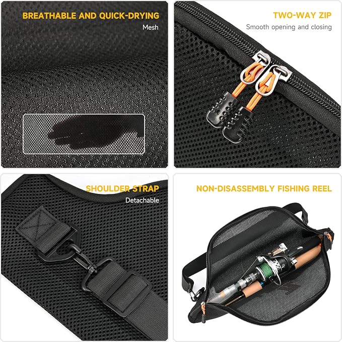 LEOFISHING Fishing Rod and Reel Combos Bag Portable Foldable Fishing Pole Case 45cm/17.7" for Short Telespoic Fishing Pole Store Up to 1-2 Fishing Rod with Reel Breathable Mesh Material