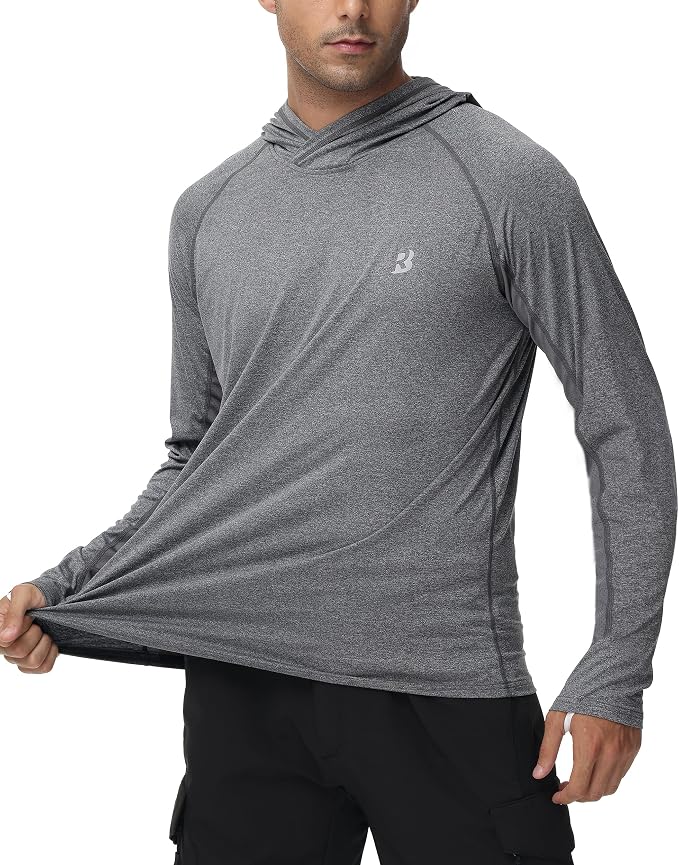 Roadbox Mens UPF 50+ Fishing Shirts, Long Sleeve UV Sun Hoodie, Hiking Running Swim Athletic Workout Shirt