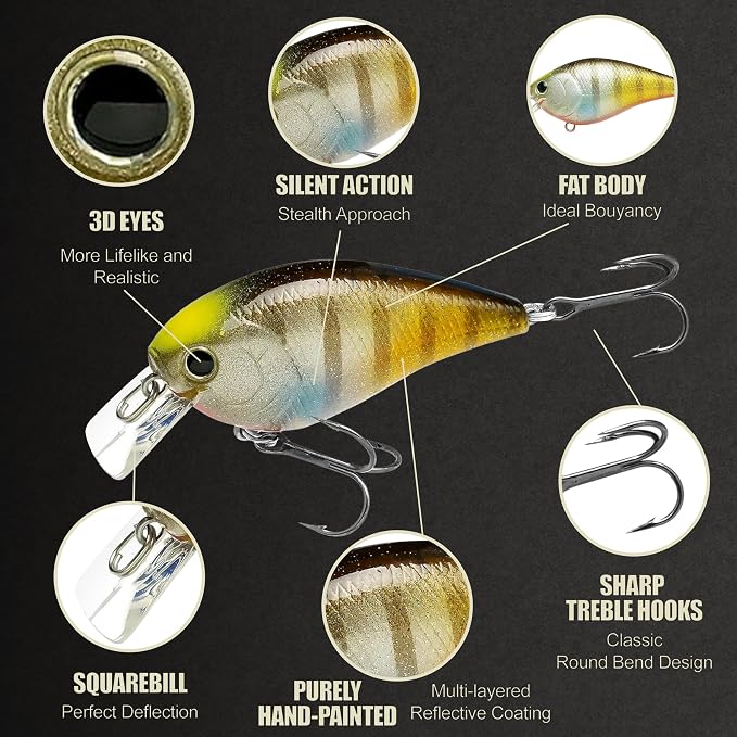 LUCKY CRAFT LC 1.5 Silent Squarebill Crankbait Fishing Lure, 2-3/8", Bass Fishing Lures for Freshwater, Hard Crankbait with Treble Fishing Hooks, Fishing Accessories