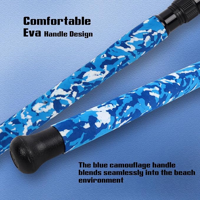 Fiblink Surf Rod,Portable Travel Fishing Rod,Spinning Rod with Blue Camouflage Handle,2Piece/3Piece/4Piece Carbon Fiber Fishing Rod (9ft/10ft/12ft/14ft)