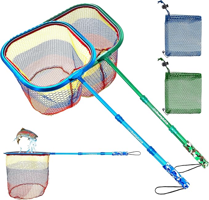 DaddyGoFish Kids Fishing Net - Extendable Telescopic Landing Net for Boy Girl Children Catching Small Fish Crab Shrimp Minnow Dragonfly Beach Pier Lake River Ocean