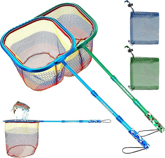 DaddyGoFish Kids Fishing Net - Extendable Telescopic Landing Net for Boy Girl Children Catching Small Fish Crab Shrimp Minnow Dragonfly Beach Pier Lake River Ocean
