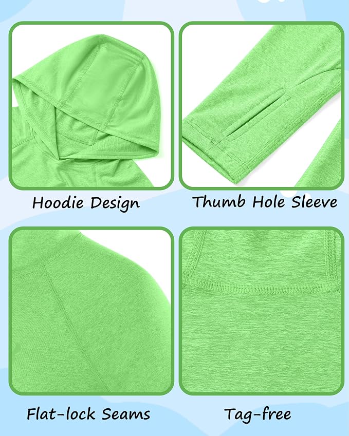 Roadbox Boys Rash Guard Hooded Fishing Shirt, Kids UPF 50+ Long Sleeve Sun Hoodie, Youth UV Protection Beach Swim Shirts