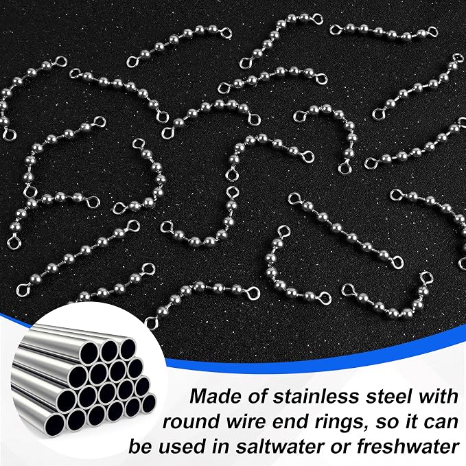 OROOTL Fishing Bead Chain Swivels, 20/40pcs Fishing Swivels Stainless Steel High Speed Trolling Swivels Catfish Swivel Fishing Balls Chain Swivels Fishing Tackle for Freshwater Saltwater