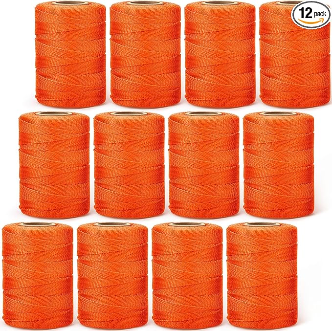 Amylove 12 Roll Mason String Line #18, 500 ft Nylon Braided Construction String Line, Heavy Duty Outdoor Twine Rope for Gardening or Masonry Tools Construction DIY Project, Fluorescent Orange