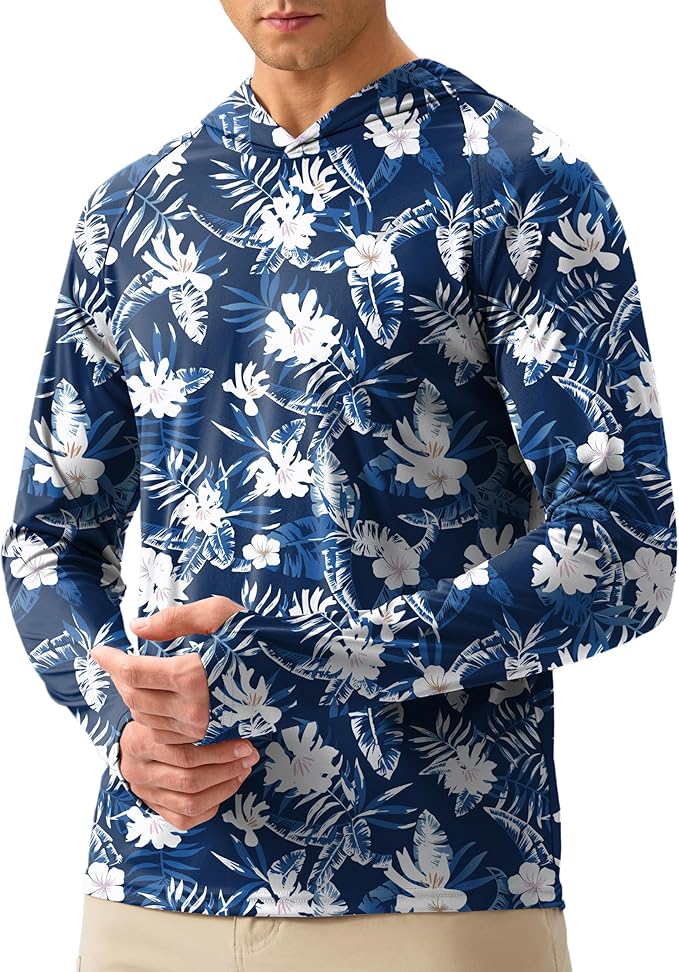 Pudolla Men's Sun Protection Hoodie Shirts UPF 50+ Rash Guard SPF Long Sleeve Fishing Shirt for Men Swim Hiking Boating