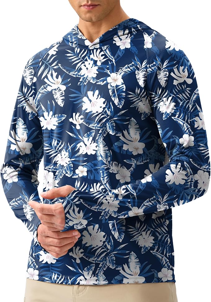 Pudolla Men's Sun Protection Hoodie Shirts UPF 50+ Rash Guard SPF Long Sleeve Fishing Shirt for Men Swim Hiking Boating