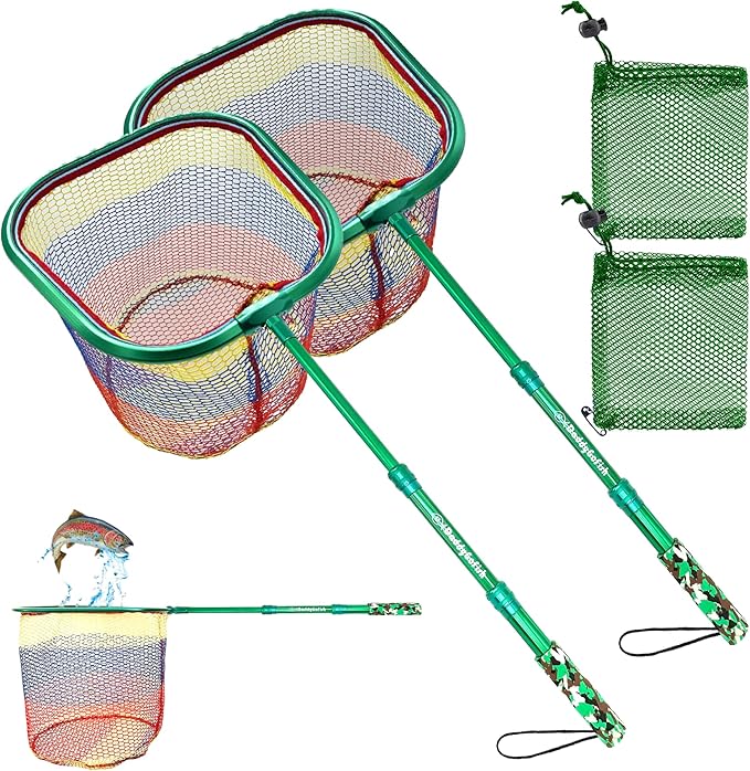 DaddyGoFish Kids Fishing Net - Extendable Telescopic Landing Net for Boy Girl Children Catching Small Fish Crab Shrimp Minnow Dragonfly Beach Pier Lake River Ocean
