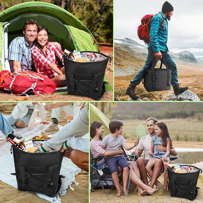 Tirrinia Insulated Soft Cooler Bag- 30 cans Leakproof Camping Ice Chest Box with Bottle Opener, Portable Cooler Box for Lunch, Picnic, Drink, Travel, Fishing
