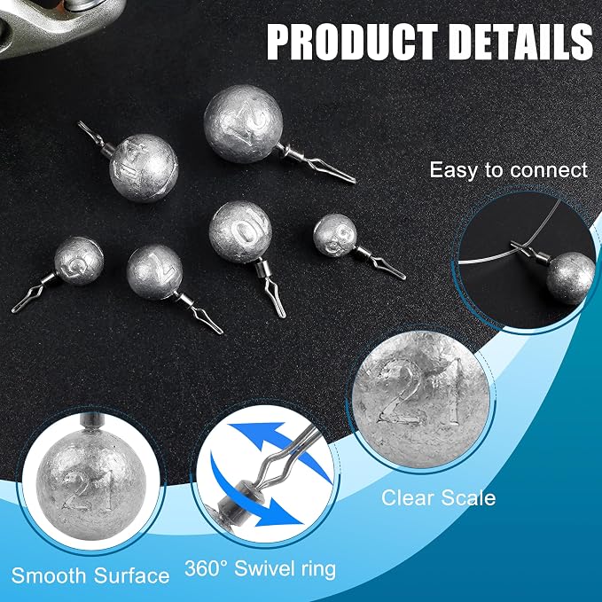 Drop Shot Fishing Weights Sinker,15pcs Round Dropshot Weights Bass Casting Ball Sinkers with Swivels Fishing Sinkers Weight for Saltwater Freshwater Bass Catfish