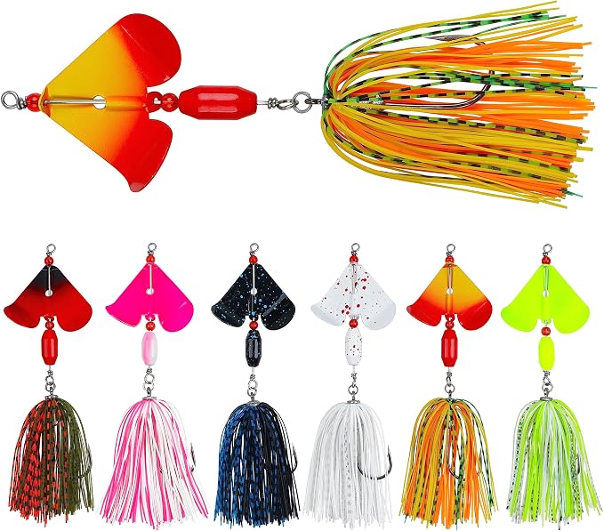 Spinnerbait Fishing Lures Kit Set, 6pcs Bass Fishing Buzzbait Multicolor Bass Trout Salmon Metal Spinner Baits Swim Jigs Freshwater Saltwater Fishing