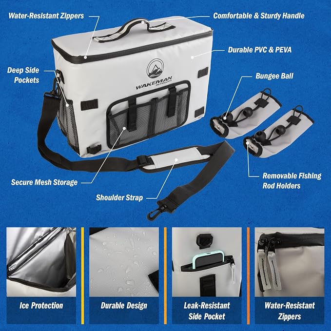 Kayak Cooler - 18L Seat Back Fishing Cooler - Water-Resistant Insulated Bag - 8-12 Hour Cooling Time - Kayak Accessories by Wakeman Outdoors