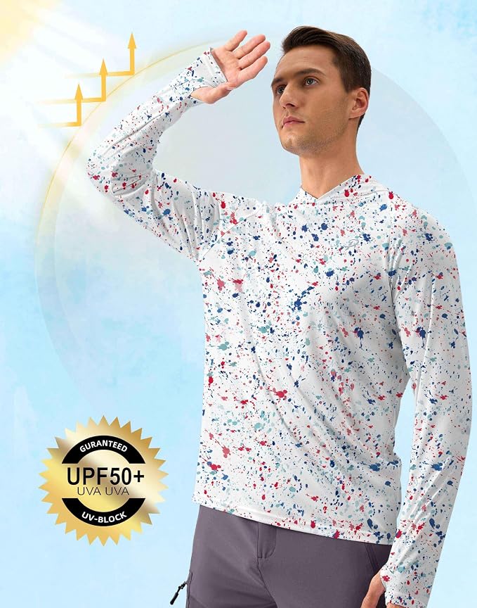 Pudolla Men's Sun Protection Hoodie Shirts UPF 50+ Rash Guard SPF Long Sleeve Fishing Shirt for Men Swim Hiking Boating