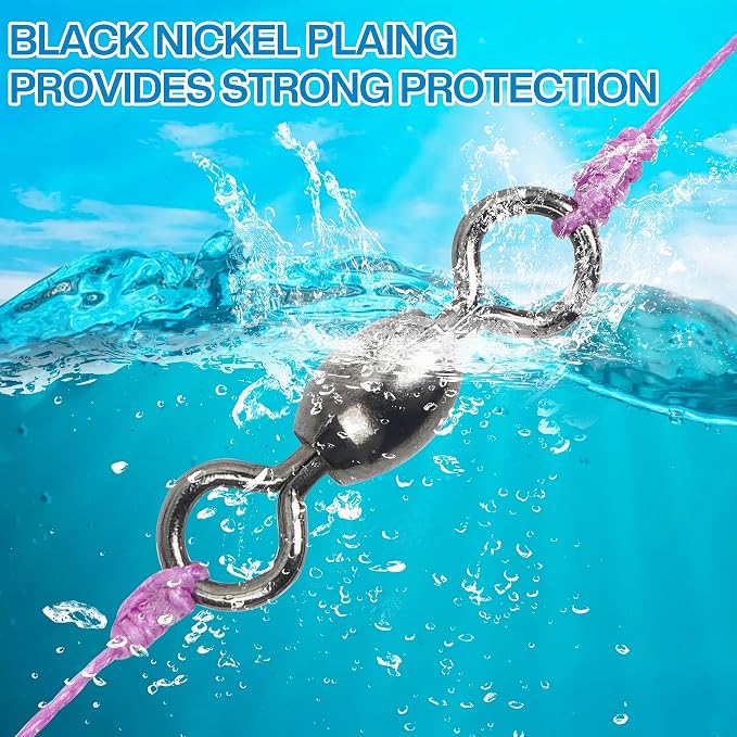 Barrel Swivels Fishing Tackle Kit, 300pcs Crane Ball Bearing Fishing Swivel with Solid Ring Black Stainless Steel Fishing line Hook Connector Fishing Gear Accessories for Saltwater Freshwater