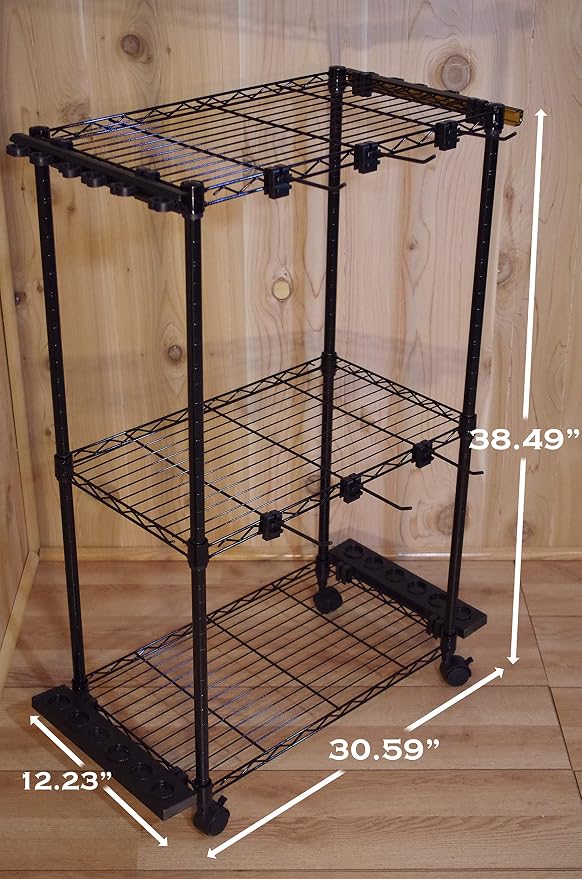 Old Cedar Outfitters Rolling Rod Cart and Tackle Trolley Holds 12 Rod and Reel Combo for Garage and Home Storage