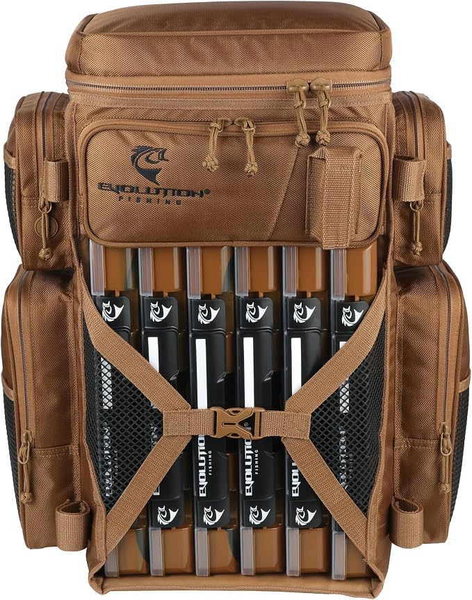 Evolution Fishing Drift Series Tackle Backpack, Outdoor Rucksack w/ 6 Fishing Tackle Trays, Heavy Duty