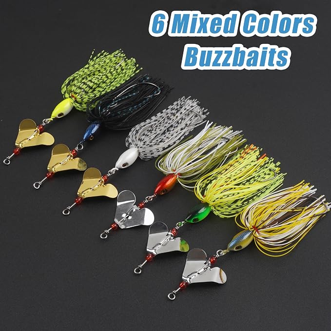 Spinnerbait Fishing Lures Kit - 6/12pcs Bass Fishing Buzzbait Lures Spinner Baits for Bass Trout Pike Salmon Multicolor Swimbait Buzz Bait Metal Spinner baits Swim Jigs Freshwater Saltwater