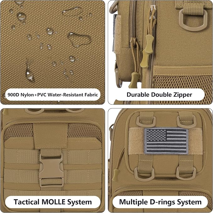 GMAK Fishing Backpack Tackle Sling Bag, Tactical Fishing Tackle Backpack with Rod & Gear Holder, Lightweight Outdoor Water-Resistant Tackle Gear Pack Shoulder Bags for Men Women, Khaki