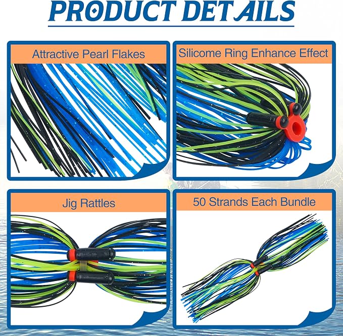 Silicone Spinnerbait Skirts Replacement Jig Skirts Kit with Tube Rattles, 12/18/24 Bundles DIY Fishing Lures Buzzbait Spoon Blade Squid Jig Fly Tying Material