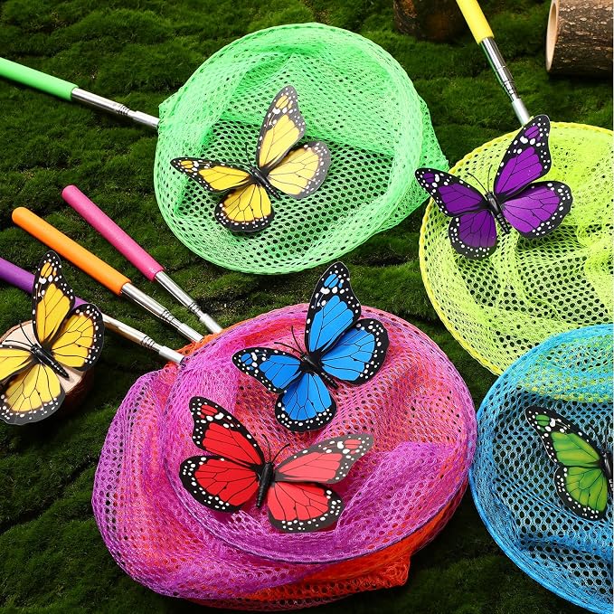Sosation Kids Telescopic Butterfly Fishing Nets Colorful Bug Catching Nets Outdoor Tools for Catching Butterfly Insects Bug Fish Ladybird, Extendable from 6.5 Inch to 34 Inch