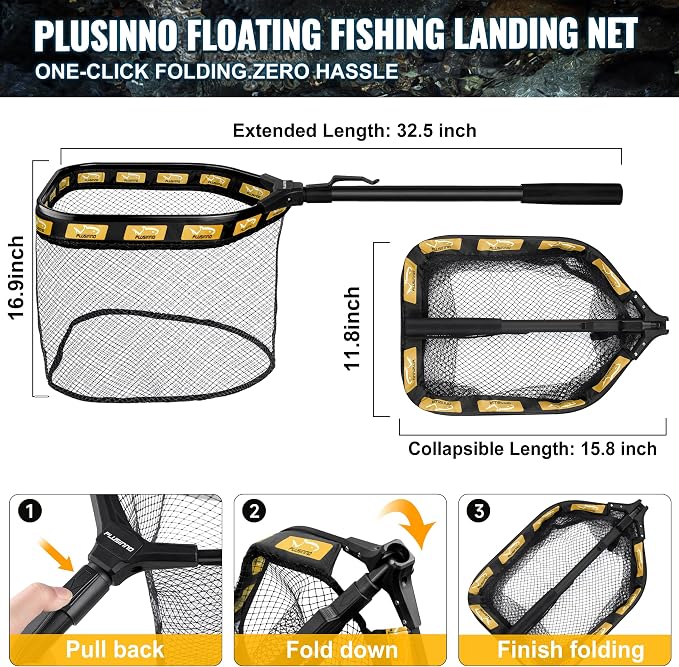 PLUSINNO Fishing Gear,Fishing Backpack with Floating Fishing Net,Tackle Boxes,Waterproof Fishing Tackle Bag,Fishing Gifts for Men