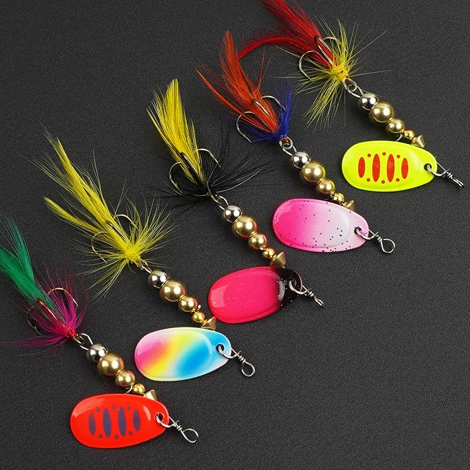 Fishing Lures Spinnerbait Kit Rooster Bait Tail Fishing Lures Inline Spinner Baits Bass Salmon Trout Spoon Hard Metal Spinnerbaits for Saltwater Freshwater