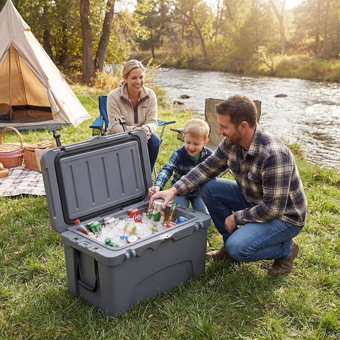 COSTWAY Portable Insulated Hard Cooler – Keeps Ice Up to 6 Days, Heavy-Duty Outdoor Ice Chest with Cup Holders, Built-in Fish Ruler & Bottle Opener for Camping, Fishing, Beach, Tailgating