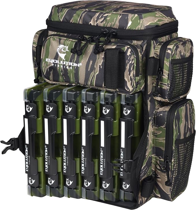 Evolution Fishing Drift Series Tackle Backpack, Outdoor Rucksack w/ 6 Fishing Tackle Trays, Heavy Duty