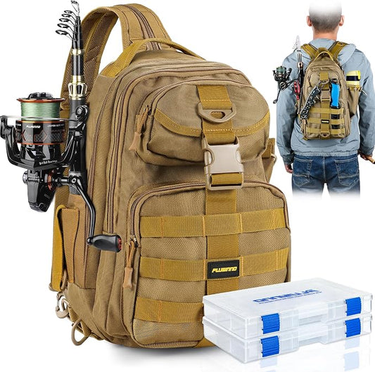 PLUSINNO Fishing Backpack Tackle Bag, Water-Resistant Backpack with Rod Holder, Ideal Gifts for Men