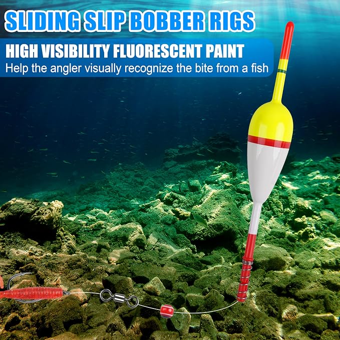 SILANON Wood Slip Bobbers Fishing Floats and Bobbers Spring Oval Stick Slip Floats for Crappie Catfish Trout Panfish Walleyes Fishing 5/10pcs