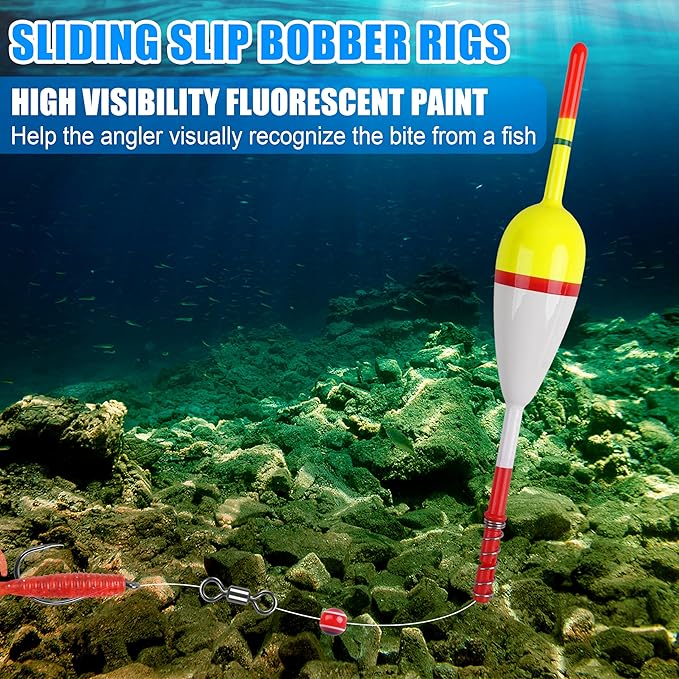 SILANON Wood Slip Bobbers Fishing Floats and Bobbers Spring Oval Stick Slip Floats for Crappie Catfish Trout Panfish Walleyes Fishing 5/10pcs