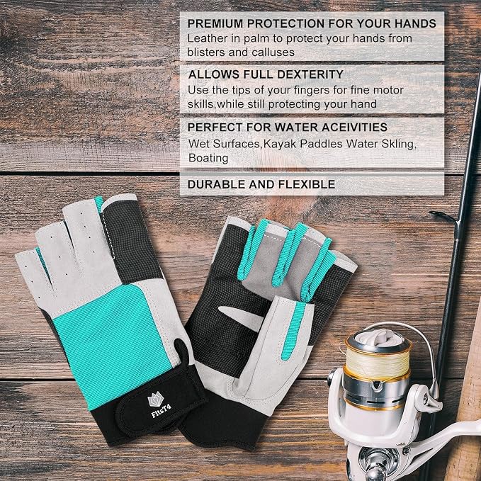 FitsT4 Sports Sailing Gloves 3/4 Finger and Grip Great for Sailing, Yachting, Paddling, Kayaking, Fishing, Dinghying Water Sports for Men and Women