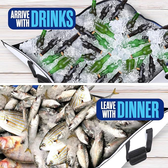 Houseables Fish Bag, Fish Kill Bag, Fishing Cooler, Insulated Carrier for Fishing, Cooling Gear, Big, Waterproof For Kayak, Transport, Weigh In, Catch, Ice, Tuna, Salmon, Bass, Trout, 41x16.5”, 72x30”