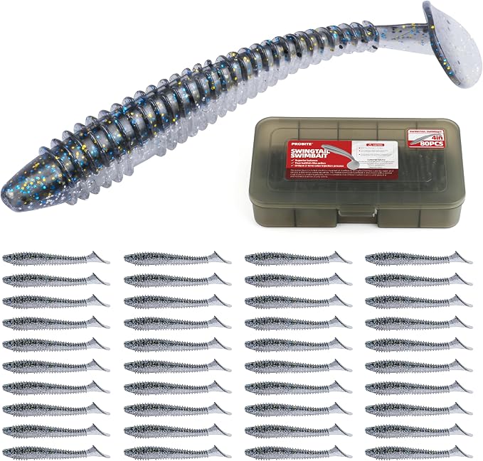 Paddle Tail Swimbaits 100/80/50PCS, 5/4/3/2 inch Soft Fishing Lures Bulk Pack – Durable Lifelike Action Lures for Bass, Trout, Crappie – Freshwater & Saltwater Fishing Gifts
