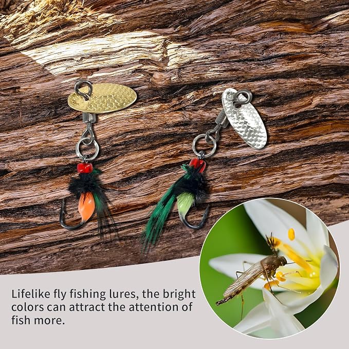 5-Pack Artificial Fly Fishing Lures with Spinner Blades, Ideal for Bass, Trout, Sunfish & Pike Fishing