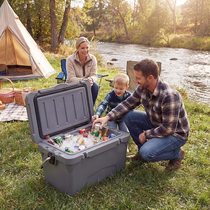 COSTWAY Portable Insulated Hard Cooler – Keeps Ice Up to 6 Days, Heavy-Duty Outdoor Ice Chest with Cup Holders, Built-in Fish Ruler & Bottle Opener for Camping, Fishing, Beach, Tailgating