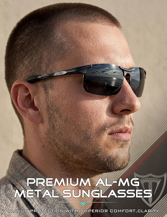 ATTCL 0.9 oz Polarized Sunglasses Men Sports: UV Protection Anti Glare Wrap Around Lightweight Metal Fishing Golf Running