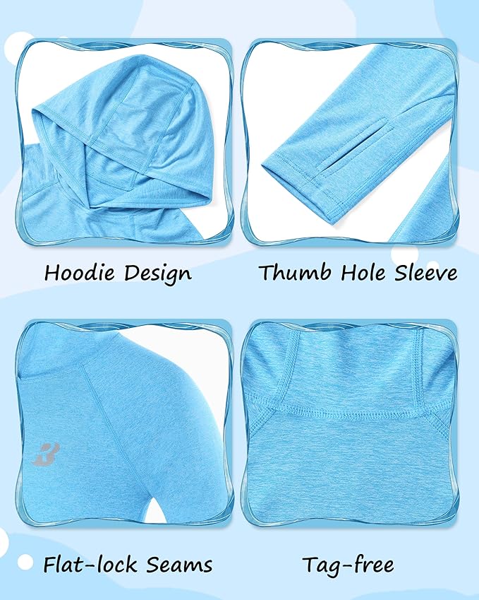 Roadbox Boys Rash Guard Hooded Fishing Shirt, Kids UPF 50+ Long Sleeve Sun Hoodie, Youth UV Protection Beach Swim Shirts