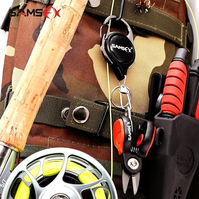 SAMSFX Fishing Nipper with Retractable Tether, Stainless Steel Blades that Cut Braid, Mono and Fluoro Lines, SNIP, Fishing Line Cutters (Green)