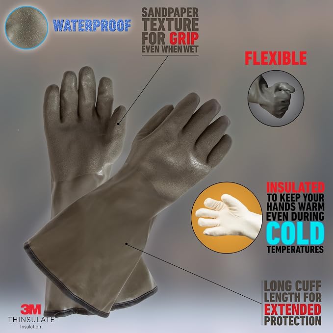 Extreme Cold Weather PVC Coated with Thinsulate Lined Decoy Hunting Gloves, 330, One Size Fits Most