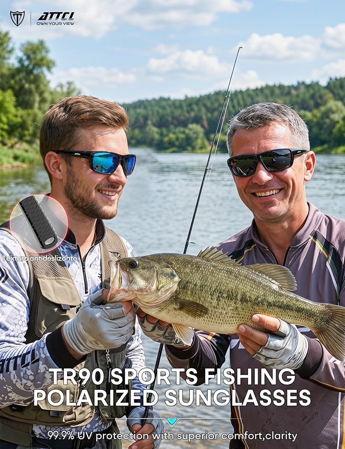 ATTCL Polarized Sunglasses Men for Fishing: UV Protection Lightweight TR90 Sports Wrap Sun Glasses Driving Golf Running