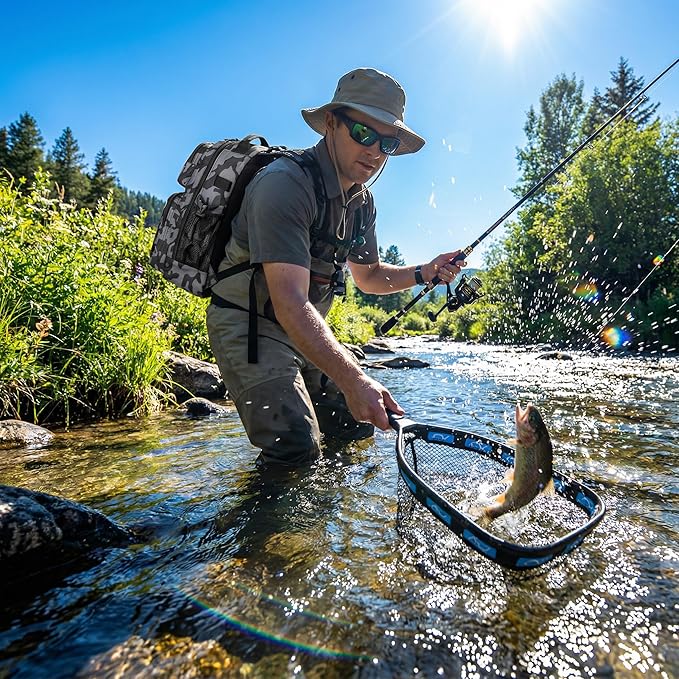 PLUSINNO Fishing Gear- Fishing Rod and Reel Combos, Fishing Backpack, Fishing Net, Fishing Bag with Rod Holders and Tackle Box for Freshwater/Saltwater, Fishing Gifts for Men