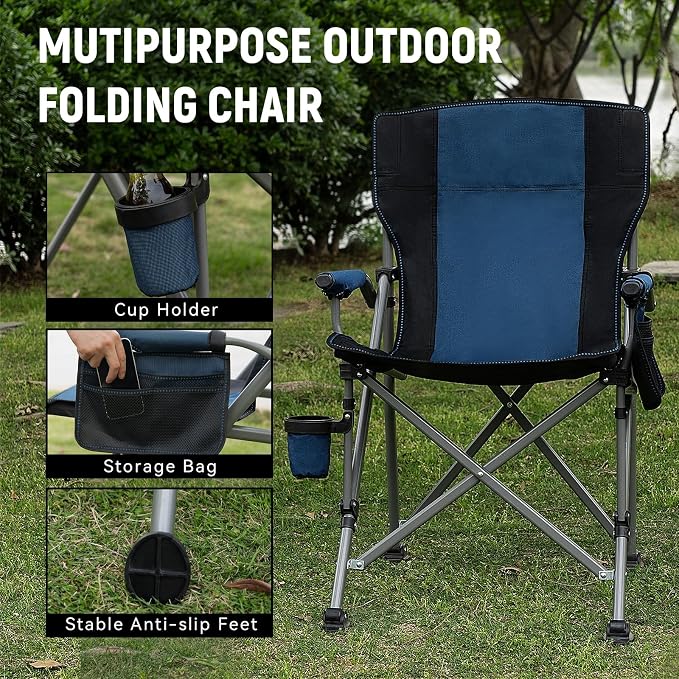 Fishing Chair with Upgraded 360° Adjustable Rod Holder, Folding Ice Fishing Chairs for Adults, Portable Camping Chair with Side Pocket Cup Holder for Outdoor Sports Garden Beach Lawn Picnic