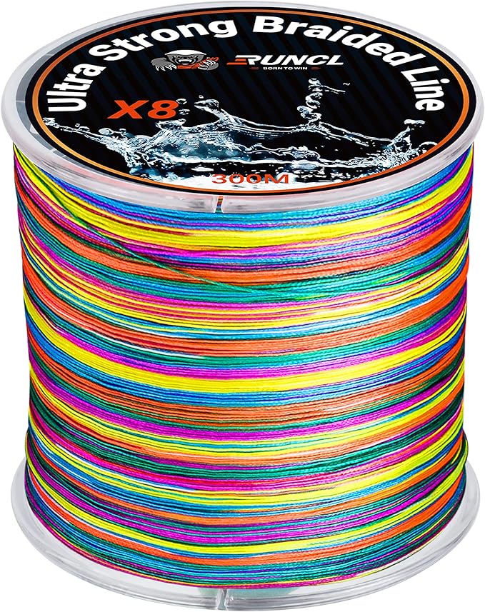 RUNCL 8 Strands Braided Fishing Line - High Visibility Colored Braid Line, Super Strong, Abrasion Resistant, No Stretch, 328yds/546yds/1093yds, 12lb to 100lb for Saltwater or Freshwater Fishing