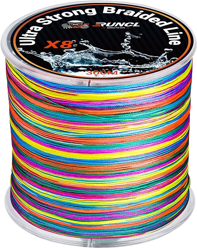 RUNCL 8 Strands Braided Fishing Line - High Visibility Colored Braid Line, Super Strong, Abrasion Resistant, No Stretch, 328yds/546yds/1093yds, 12lb to 100lb for Saltwater or Freshwater Fishing